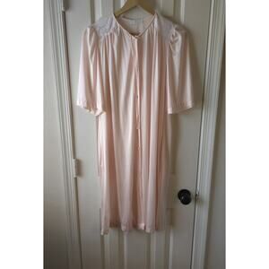 Vintage 80's Miss Elaine Long Flowy Pink Cottagecore Robe Womens Medium